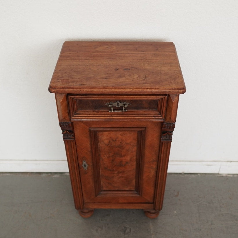 Antique Carved Walnut Bedside Cabinet