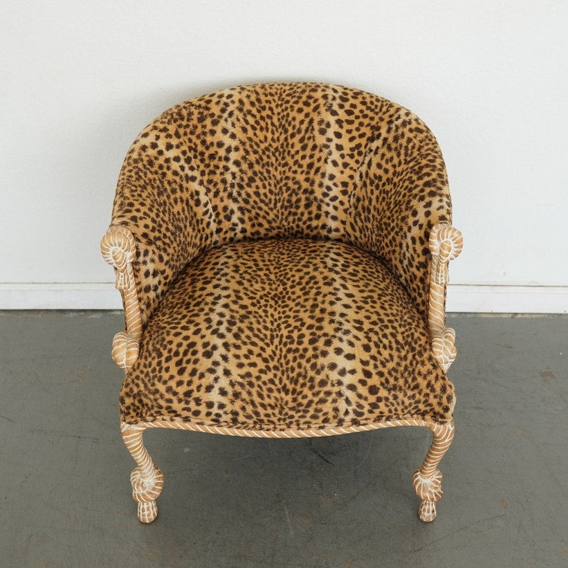 Napoleon III Style Rope-Carved Leopard Print Accent Chair