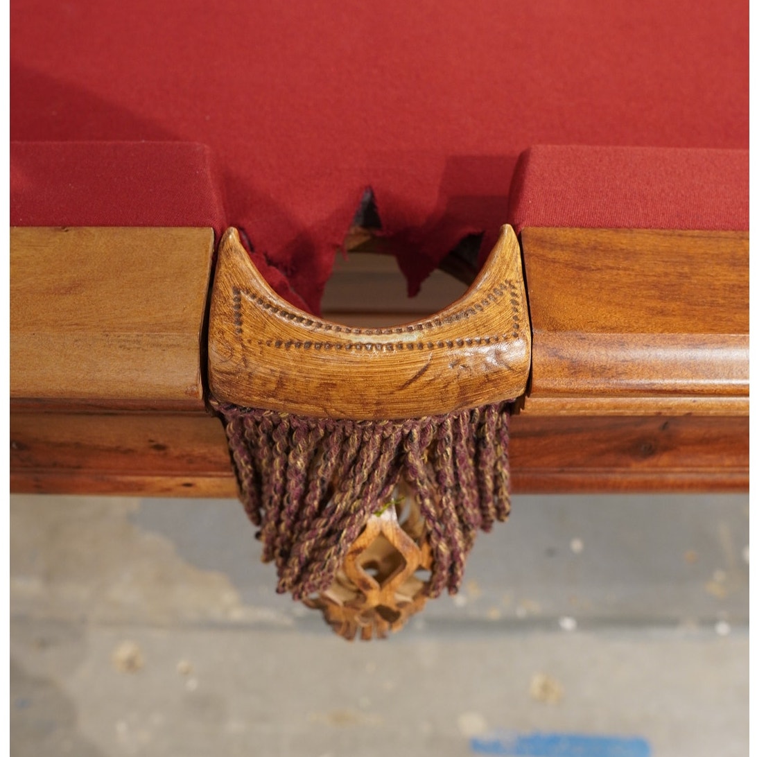 Solid Wood Pool Table – Ornate Carved Legs – 3-Piece Slate