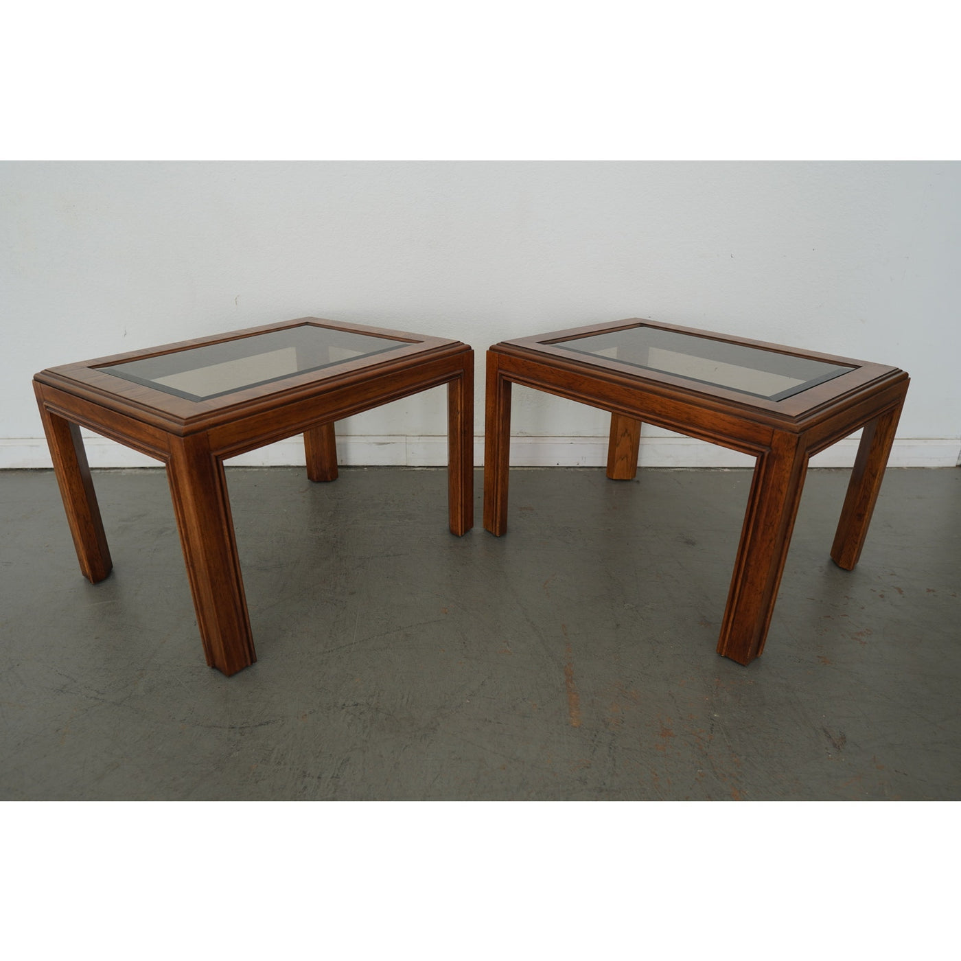 Vintage Drexel Heritage Accolade Collection Glass-Top End Tables (Set of 2)