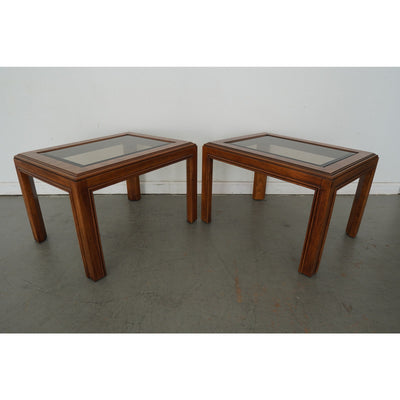 Vintage Drexel Heritage Accolade Collection Glass-Top End Tables (Set of 2)
