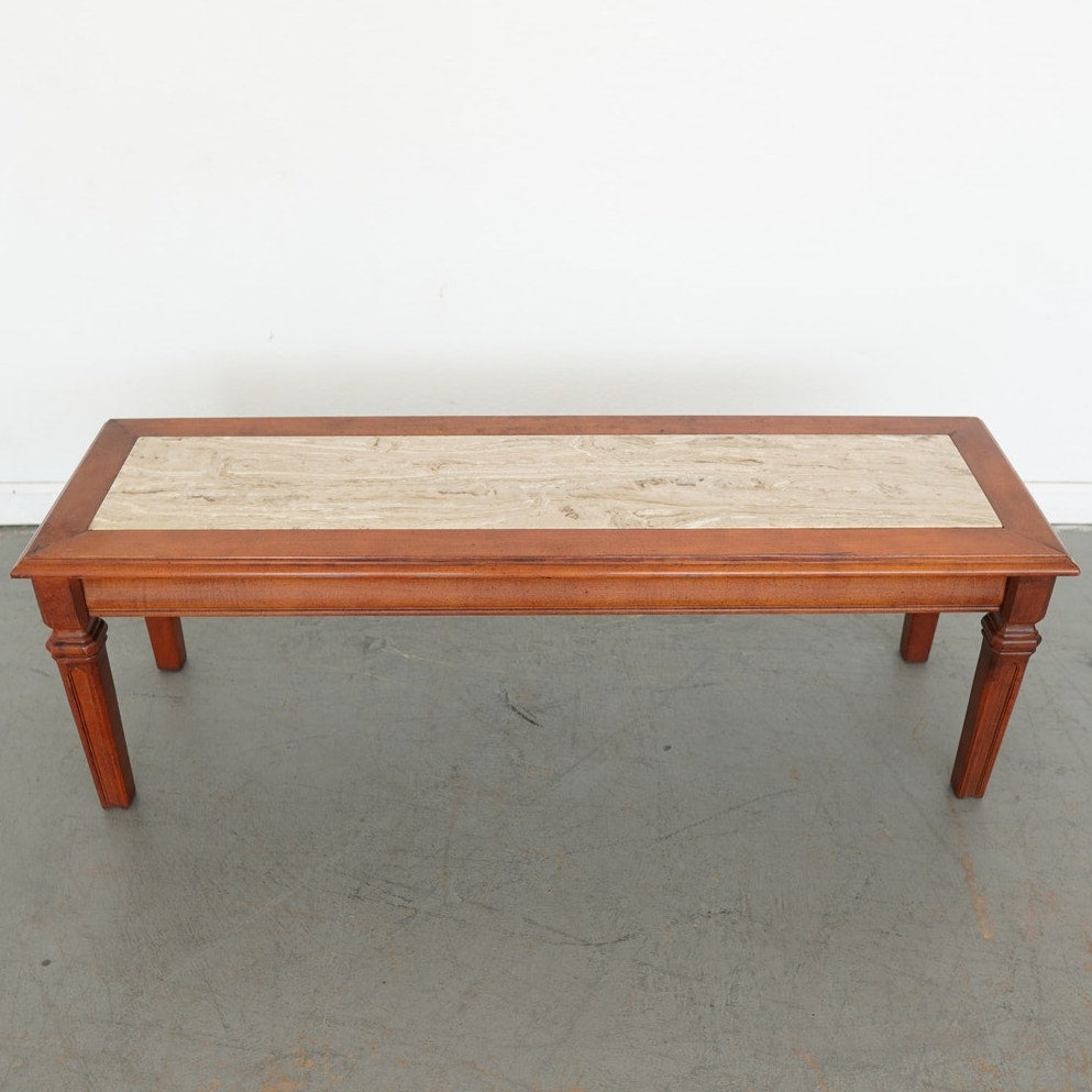 Wood and Travertine Inlay Bench