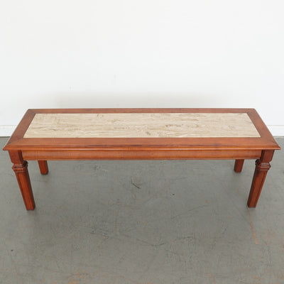 Wood and Travertine Inlay Bench