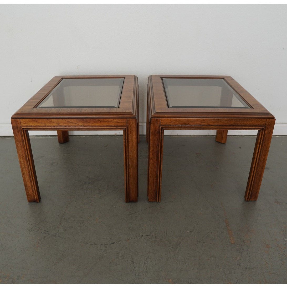 Vintage Drexel Heritage Accolade Collection Glass-Top End Tables (Set of 2)
