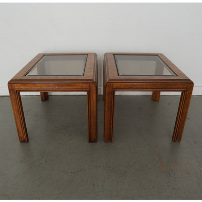 Vintage Drexel Heritage Accolade Collection Glass-Top End Tables (Set of 2)