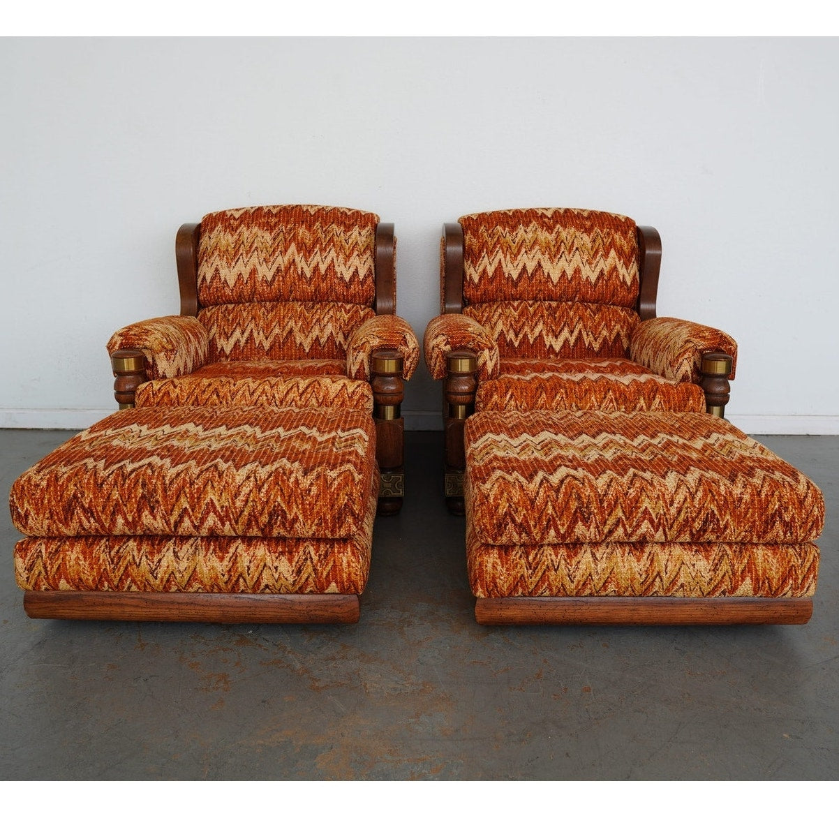 Vintage Riverside Upholstery Lounge Chairs & Ottomans (Set of 4)