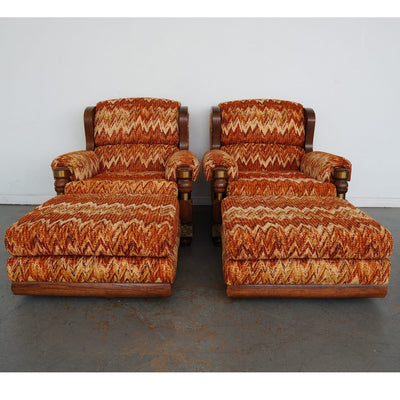Vintage Riverside Upholstery Lounge Chairs & Ottomans (Set of 4)