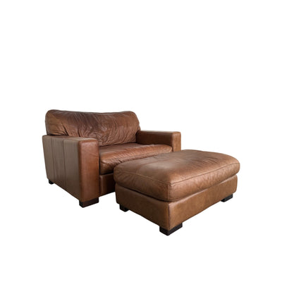 Softline Leather Chair & a Half and Ottoman