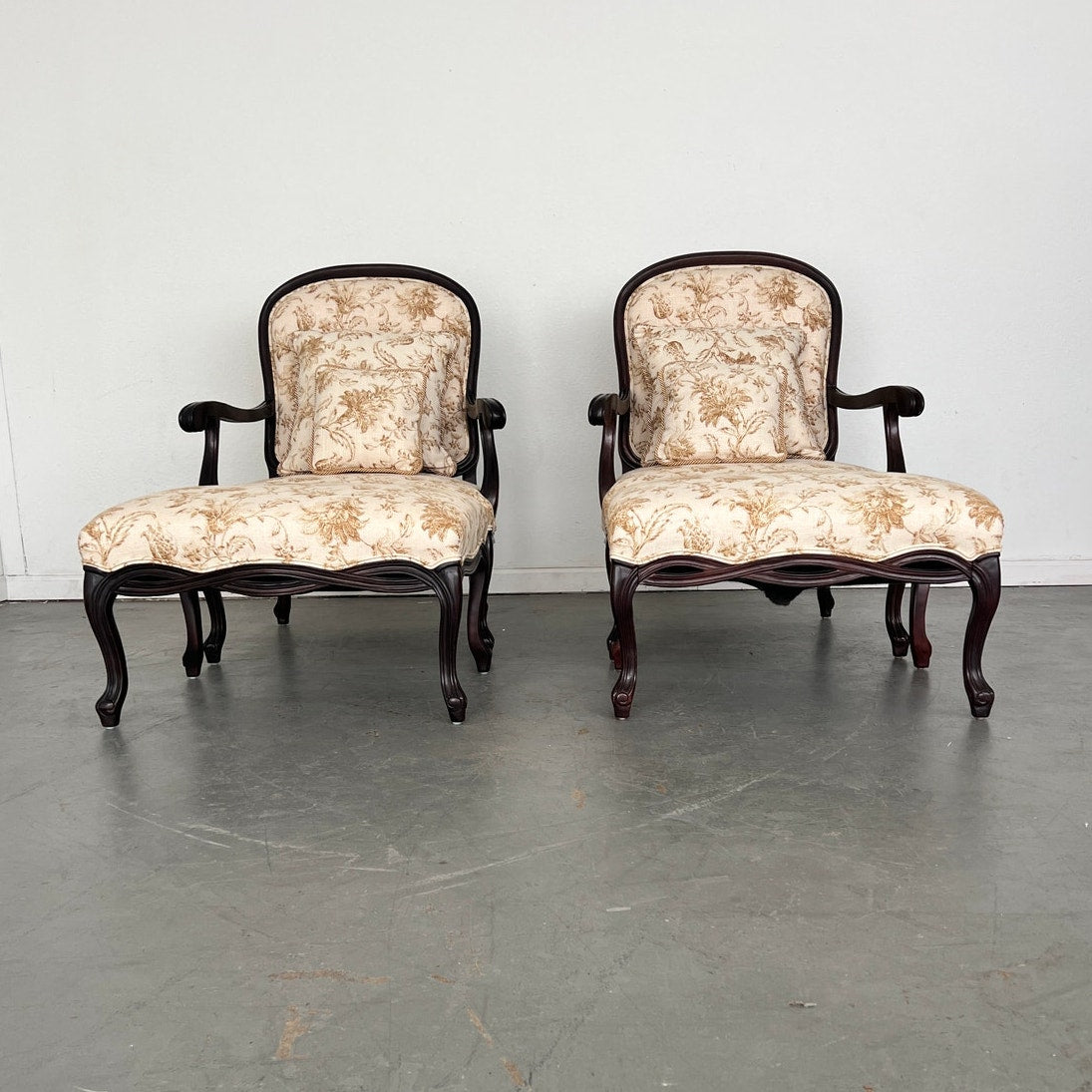 Vintage French Provincial Lounge Chairs & Ottomans (Set of 2)