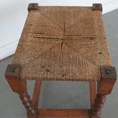 Antique Barley Twist Rush Seat Stool