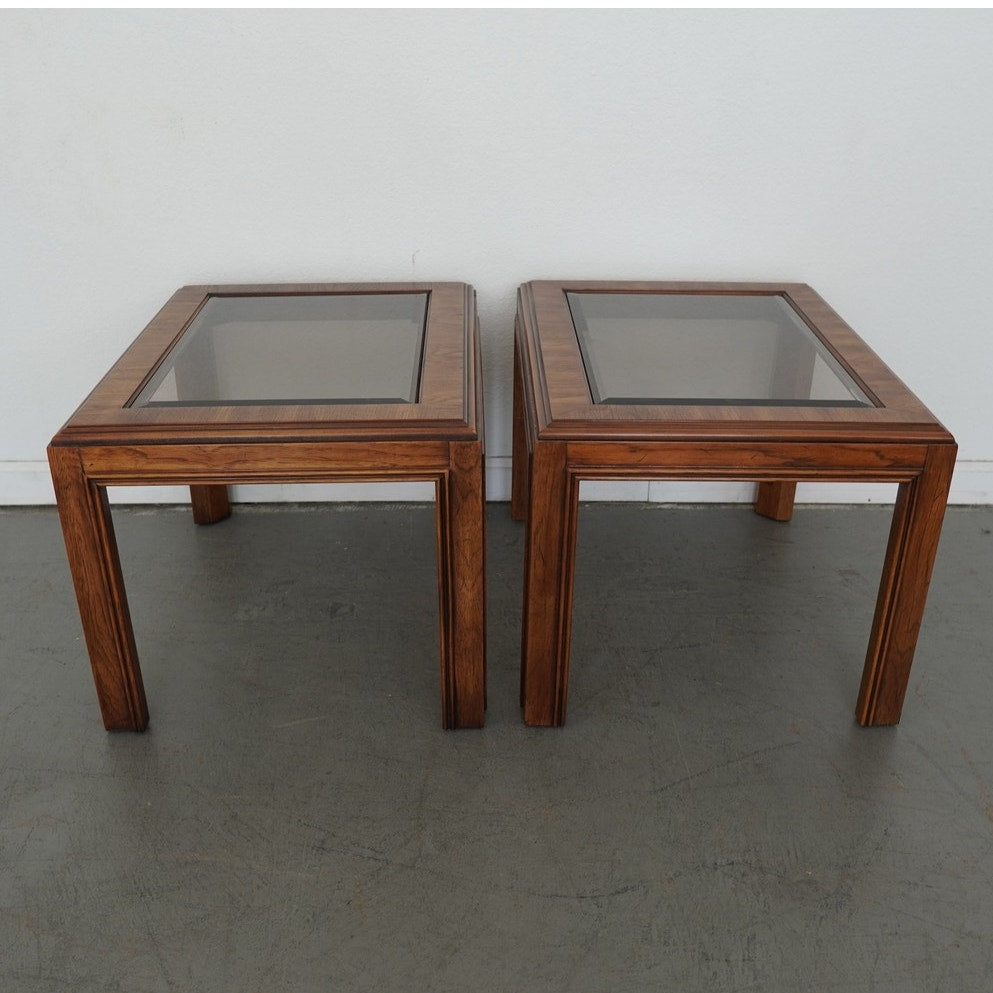 Vintage Drexel Heritage Accolade Collection Glass-Top End Tables (Set of 2)