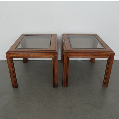 Vintage Drexel Heritage Accolade Collection Glass-Top End Tables (Set of 2)