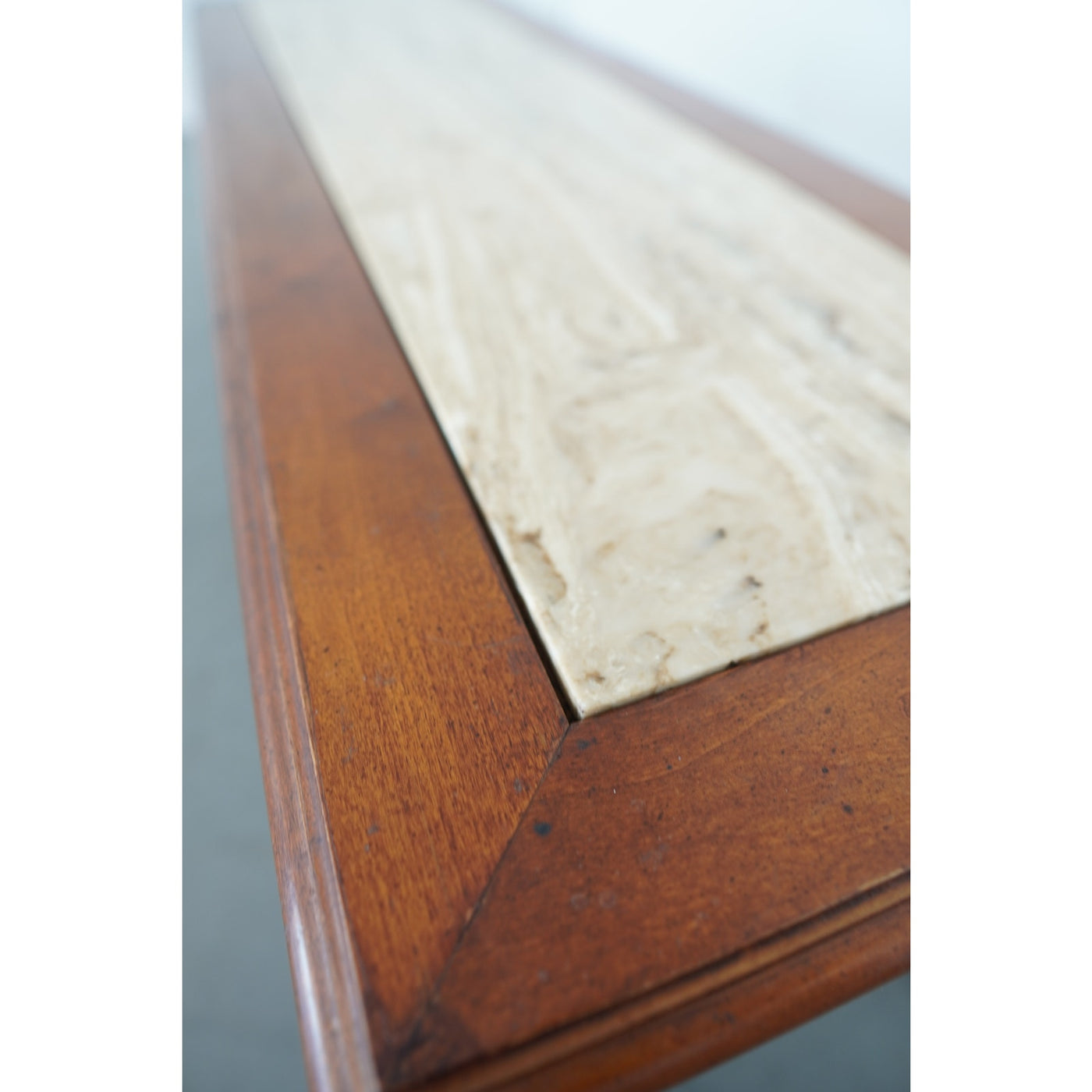 Wood and Travertine Inlay Bench