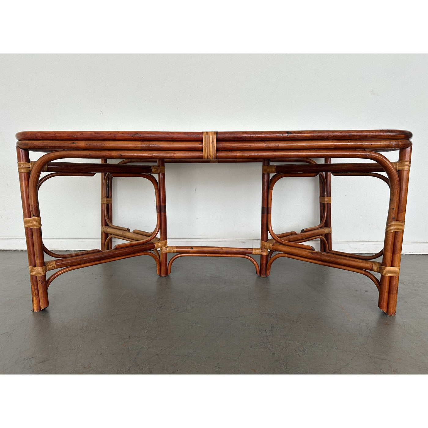 Vintage Rattan & Cane Glass Top Dining Table