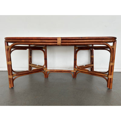 Vintage Rattan & Cane Glass Top Dining Table