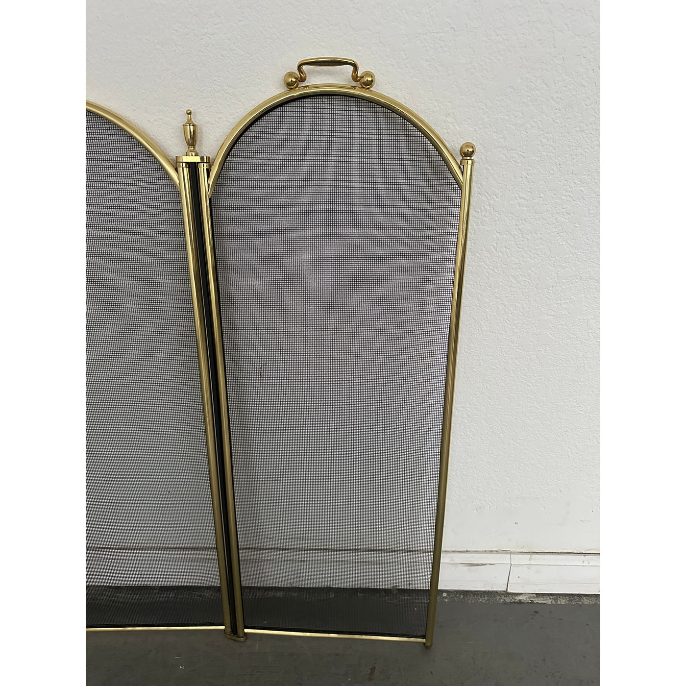 Vintage Brass Fireplace Tool Set & 4-Panel Screen (Set of 2)
