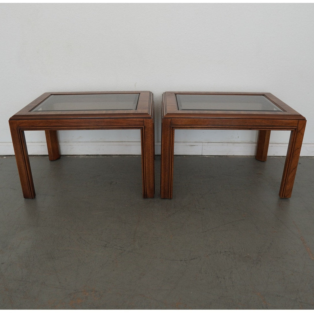 Vintage Drexel Heritage Accolade Collection Glass-Top End Tables (Set of 2)