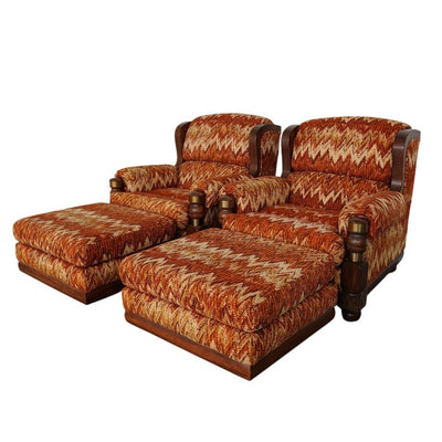 Vintage Riverside Upholstery Lounge Chairs & Ottomans (Set of 4)