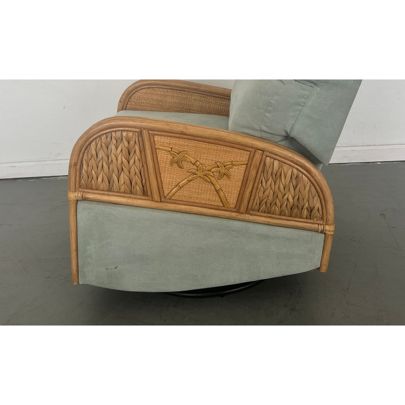 Vintage Rattan Swivel Glider Recliner Green