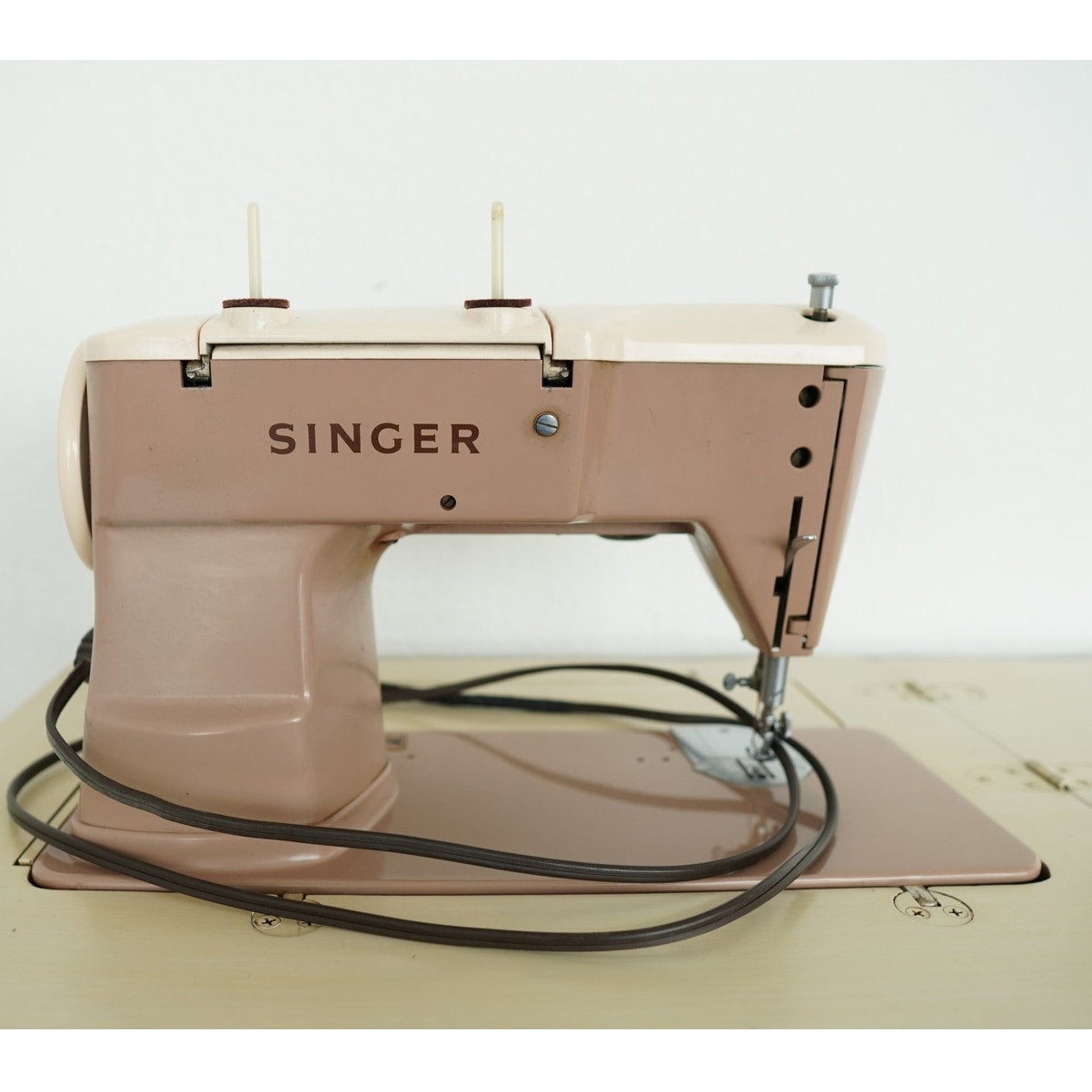 Vintage Singer Sewing Machine in French Provincial Cabinet
