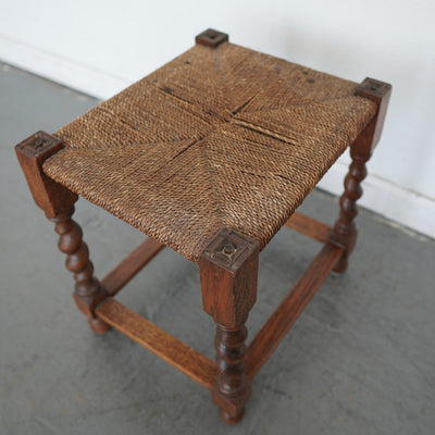 Antique Barley Twist Rush Seat Stool