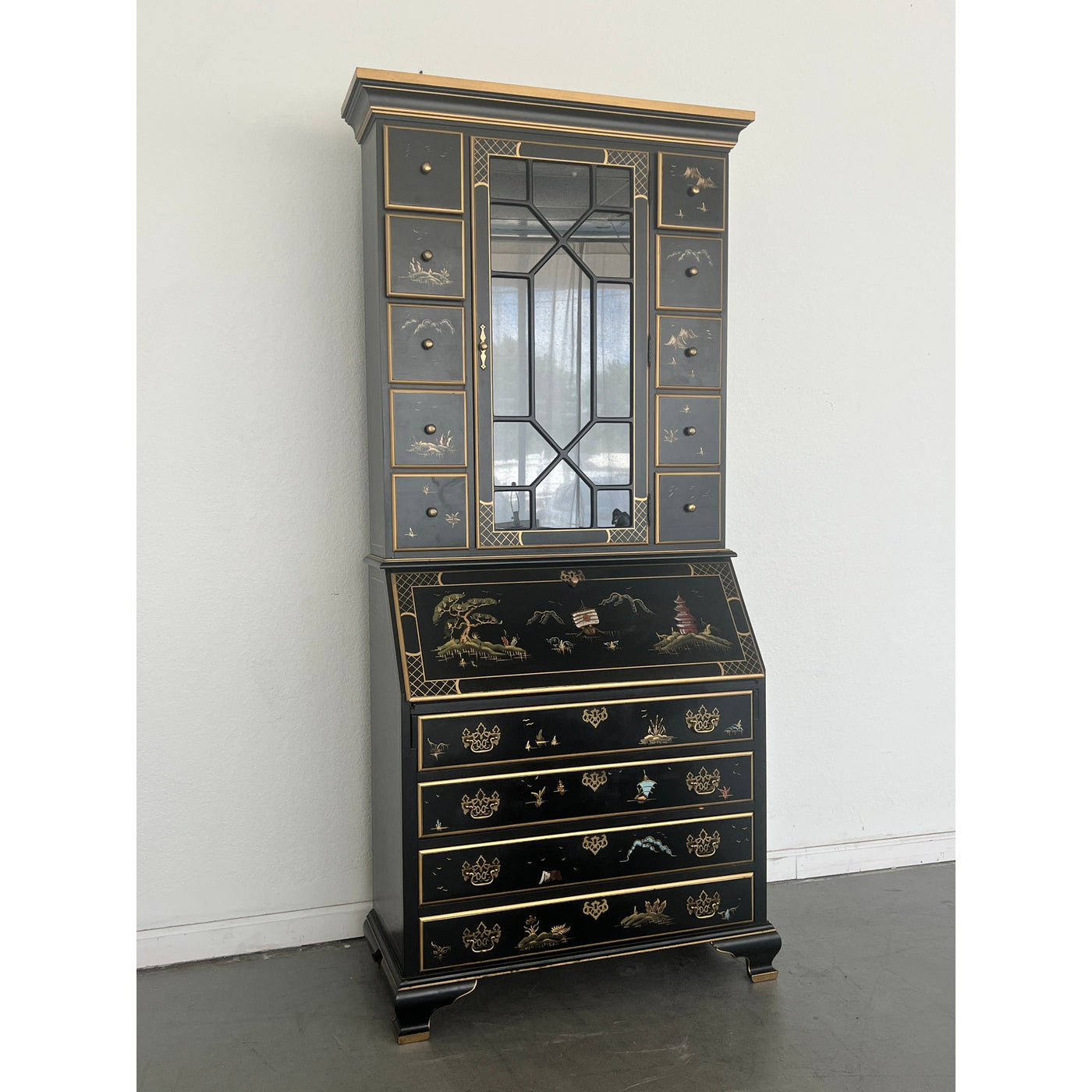 Vintage Jasper Cabinet Co. Black Lacquer Secretary Desk