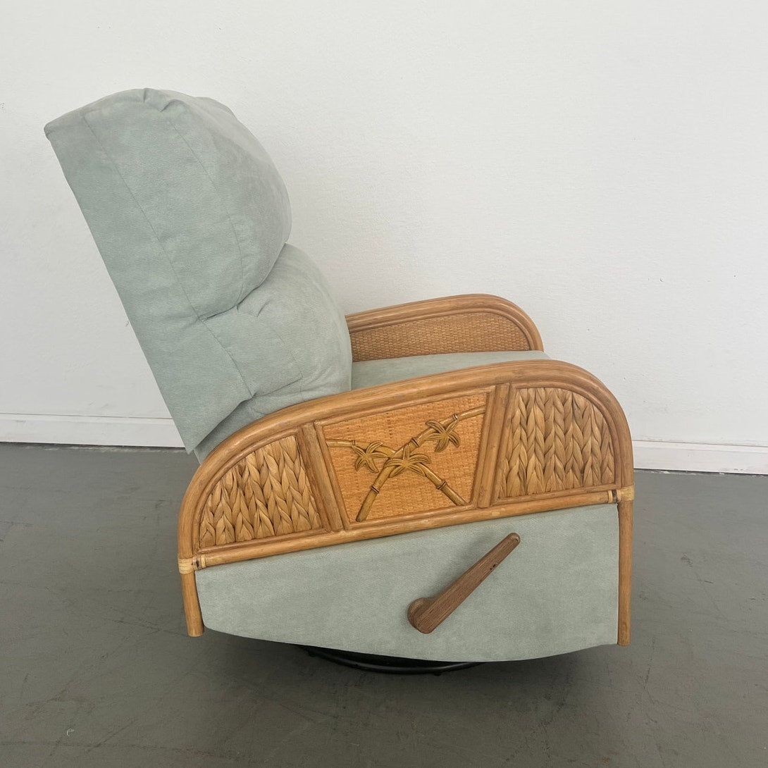 Vintage Rattan Swivel Glider Recliner Green