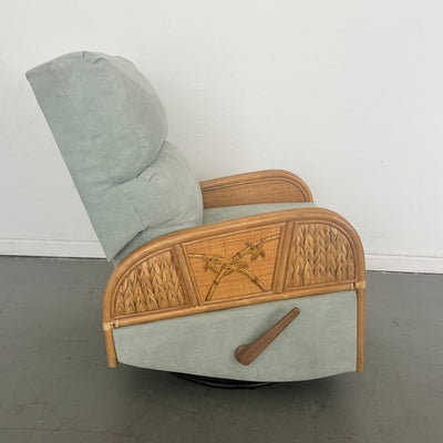 Vintage Rattan Swivel Glider Recliner Green