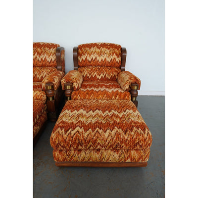 Vintage Riverside Upholstery Lounge Chairs & Ottomans (Set of 4)