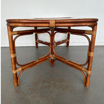 Vintage Rattan & Cane Glass Top Dining Table