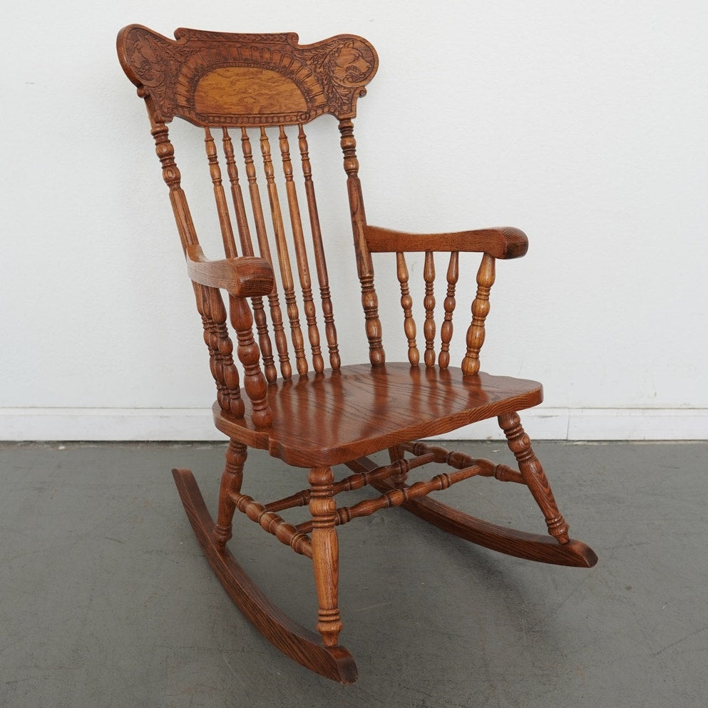 Vintage Carved Oak Rocking Chair