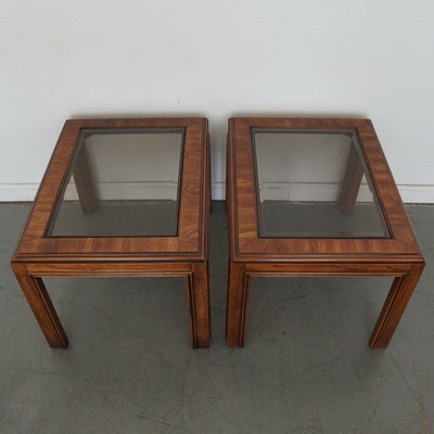 Vintage Drexel Heritage Accolade Collection Glass-Top End Tables (Set of 2)