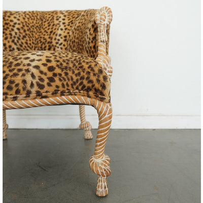 Napoleon III Style Rope-Carved Leopard Print Accent Chair