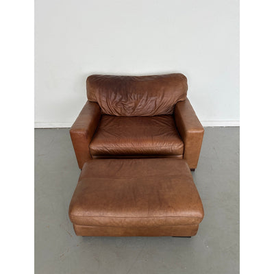 Softline Leather Chair & a Half and Ottoman