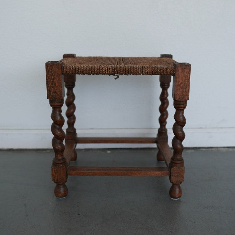 Antique Barley Twist Rush Seat Stool