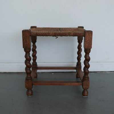 Antique Barley Twist Rush Seat Stool