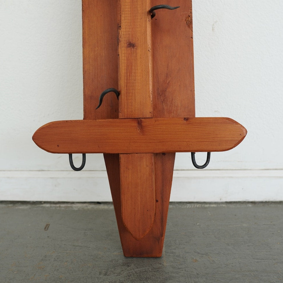 Vintage Rustic Wood & Iron Wall Pot Rack