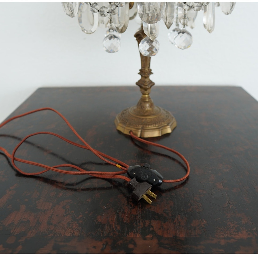 Antique 19th Century French Bronze & Crystal Girandole Lamps (Set of 2)