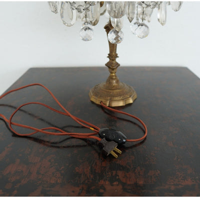 Antique 19th Century French Bronze & Crystal Girandole Lamps (Set of 2)