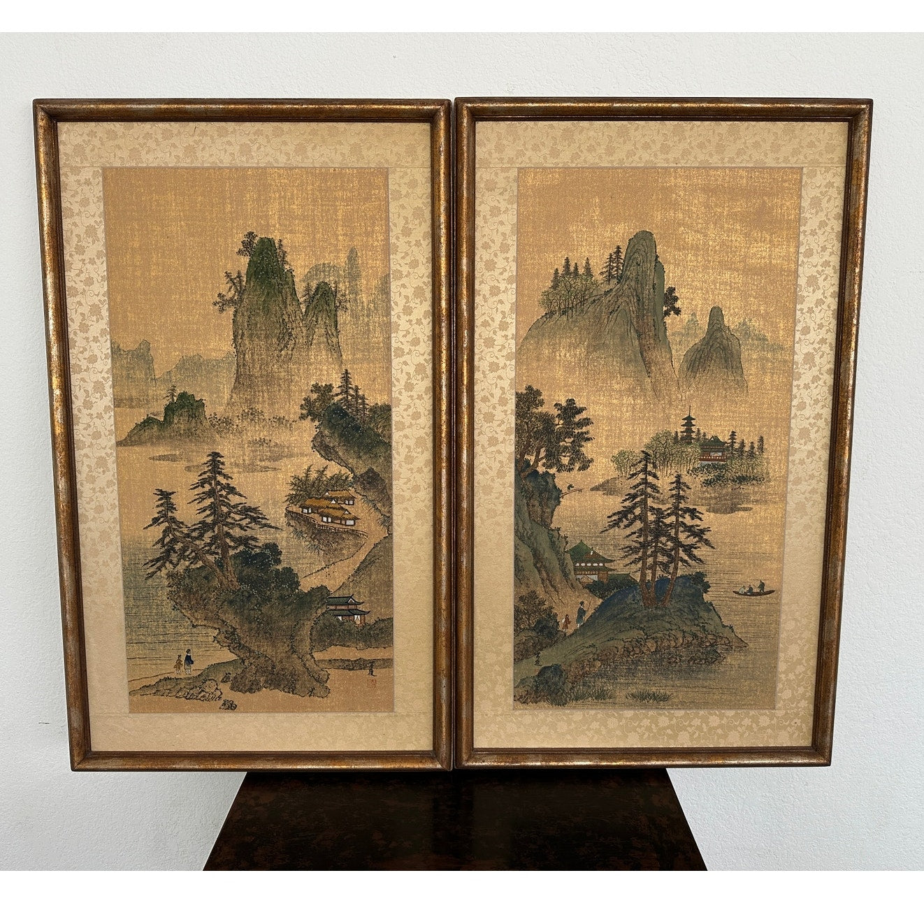 Vintage Framed Asian Landscape Art Prints (Set of 2)