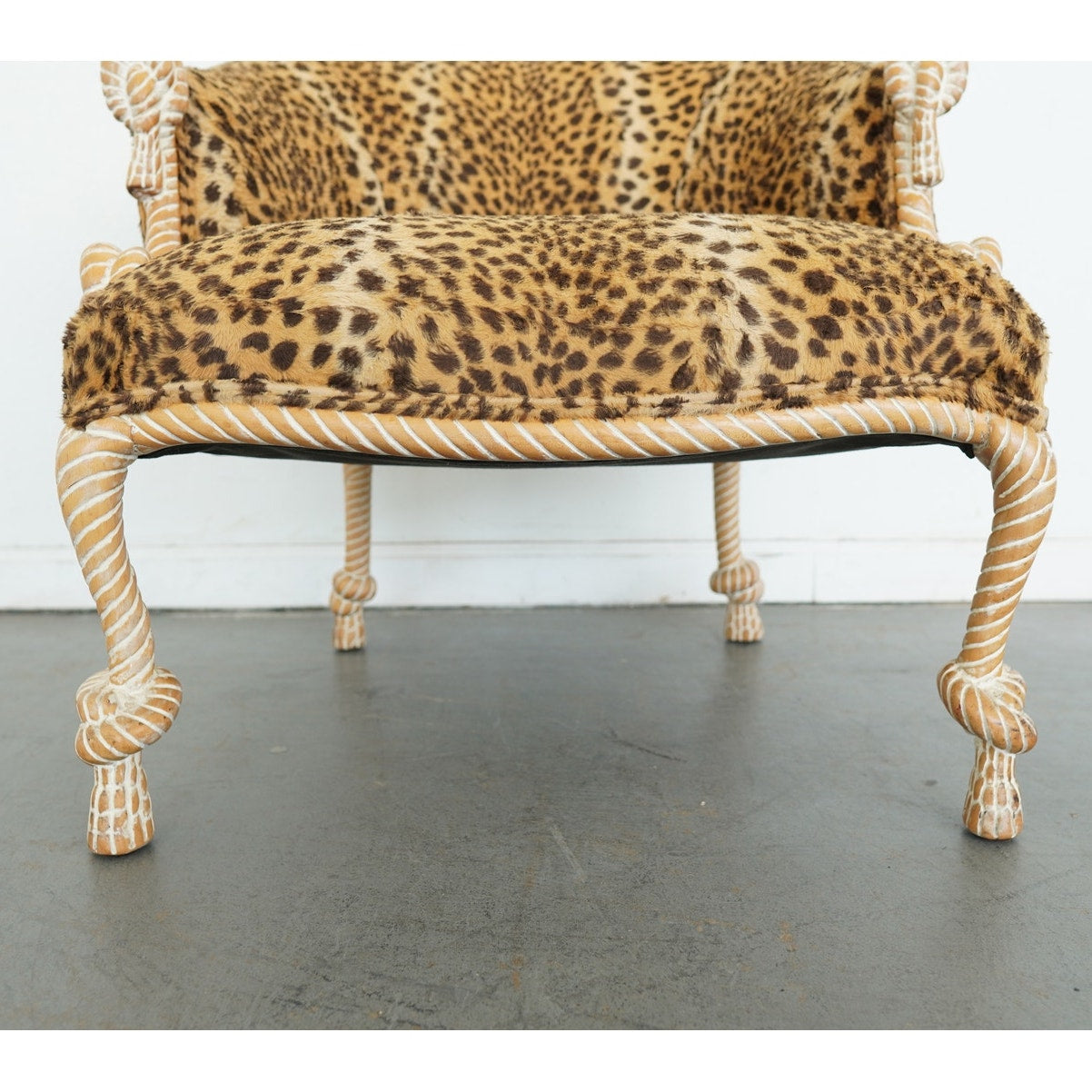 Napoleon III Style Rope-Carved Leopard Print Accent Chair