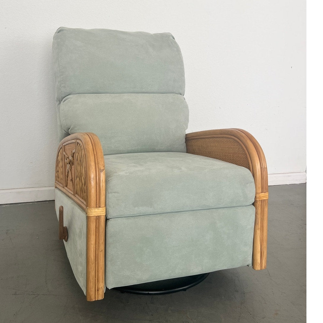 Vintage Rattan Swivel Glider Recliner Green