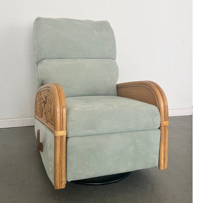 Vintage Rattan Swivel Glider Recliner Green
