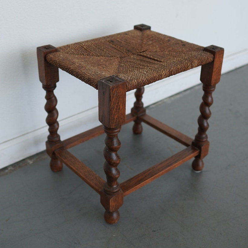 Antique Barley Twist Rush Seat Stool