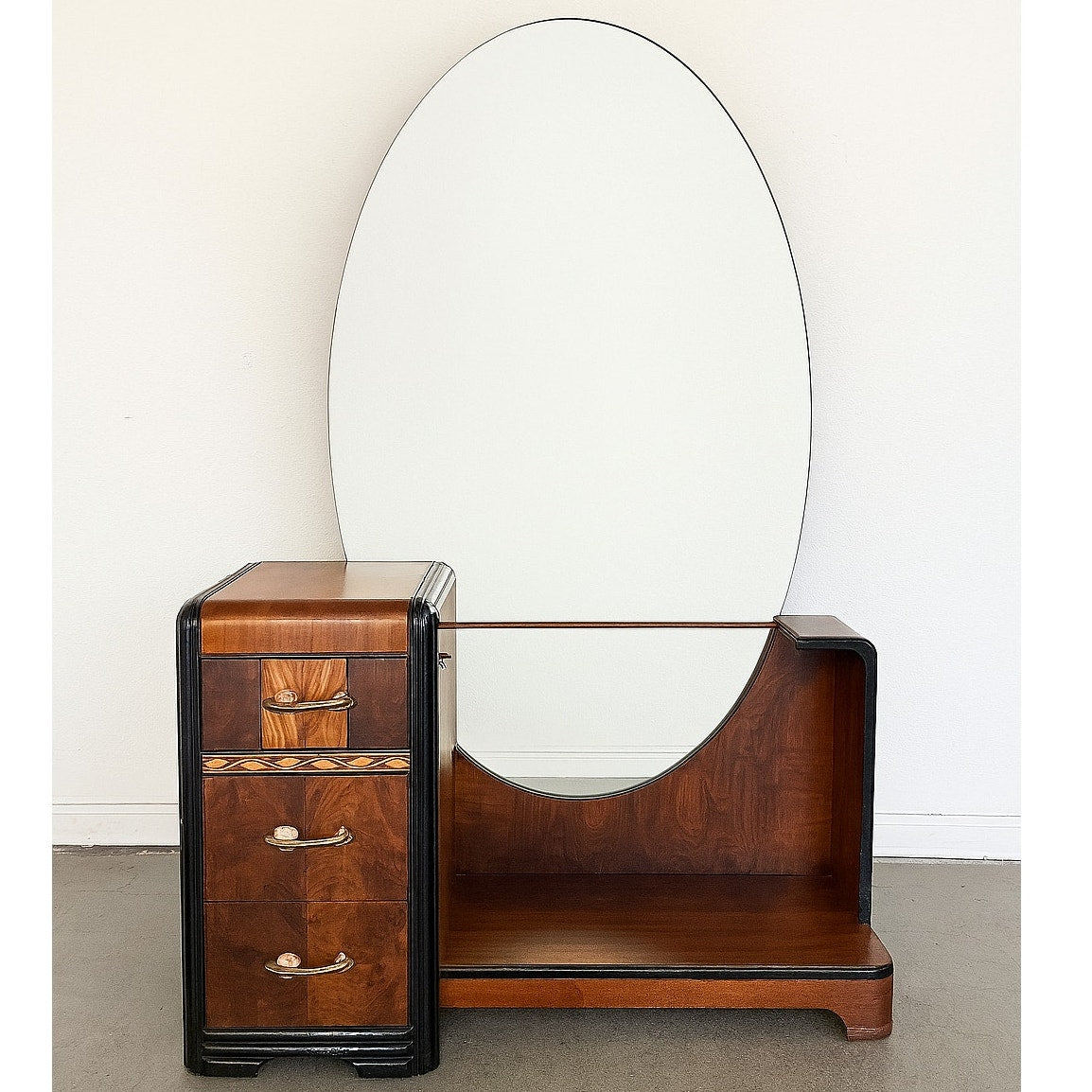 Vintage Doernbecher Furniture Co. Art Deco Waterfall Vanity & Stool