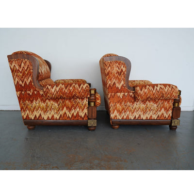 Vintage Riverside Upholstery Lounge Chairs & Ottomans (Set of 4)