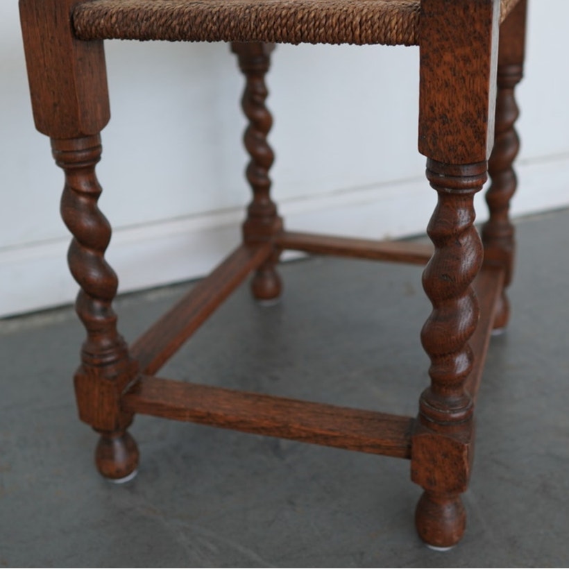 Antique Barley Twist Rush Seat Stool