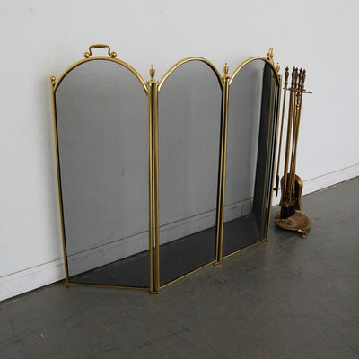 Vintage Brass Fireplace Tool Set & 4-Panel Screen (Set of 2)