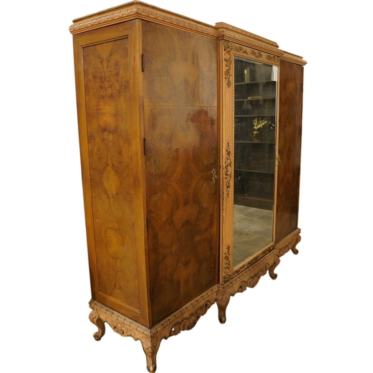 Antique French Rococo Revival Triple Wardrobe Armoire