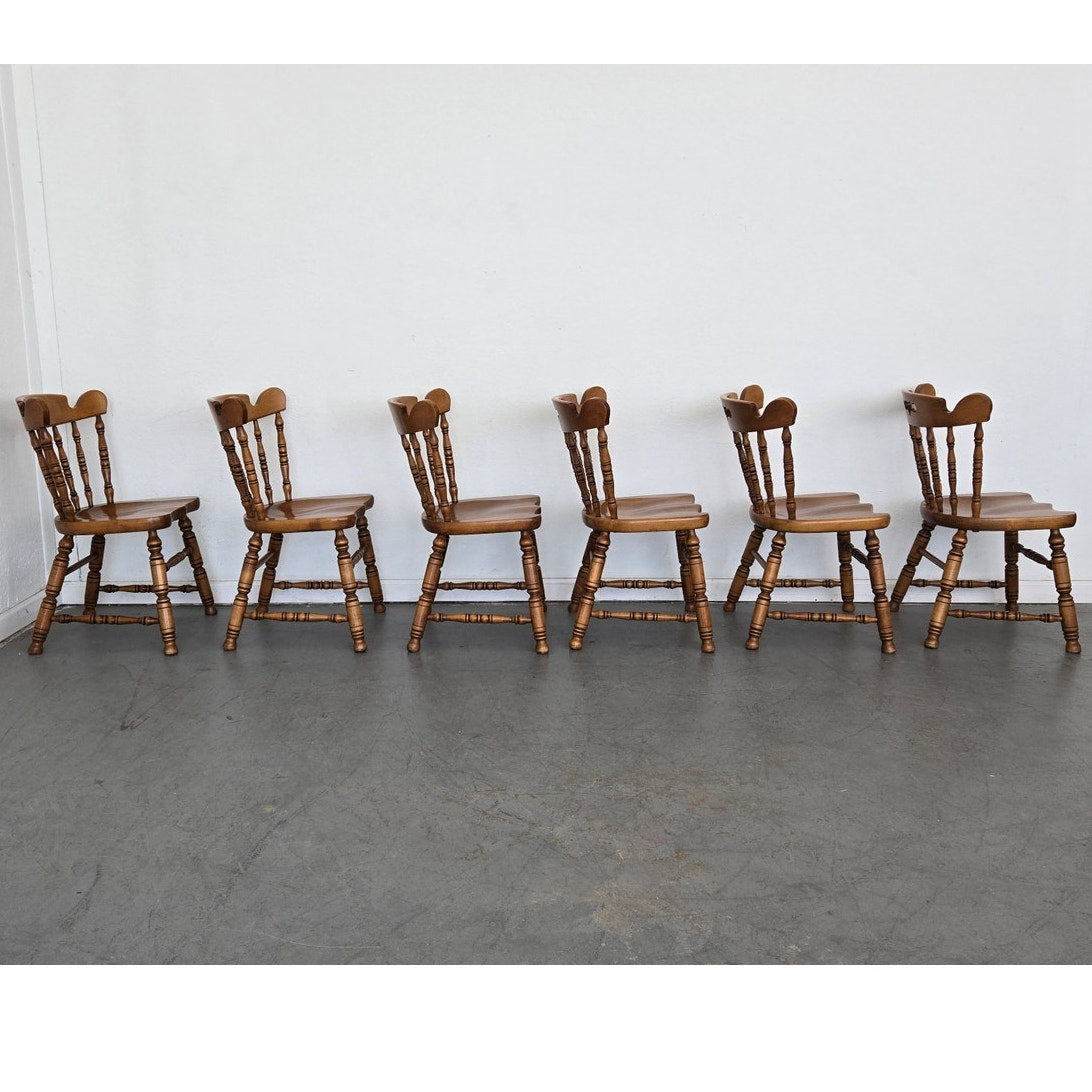 Vintage Tell City Solid Maple Colonial Spindle Back Side Chair (Set of 6)